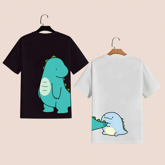 2 Pack Of DINO DUO COUPLE UNISEX TEES (BACK PRINT)