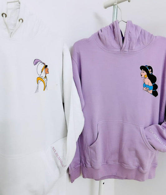 2 Pack : Jasmine & Alladin White & Purple Couple Hoodie