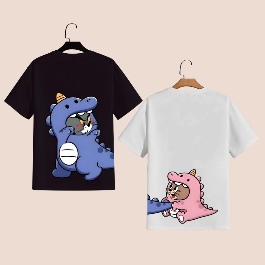 2 Pack Of -DINO TOM & JERRY CHASE COUPLE TEES (BACK PRINT)