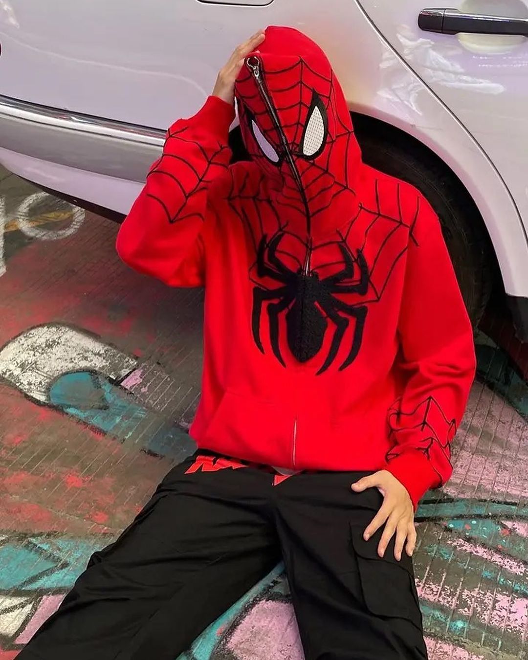 Red spiderman hoodie sale